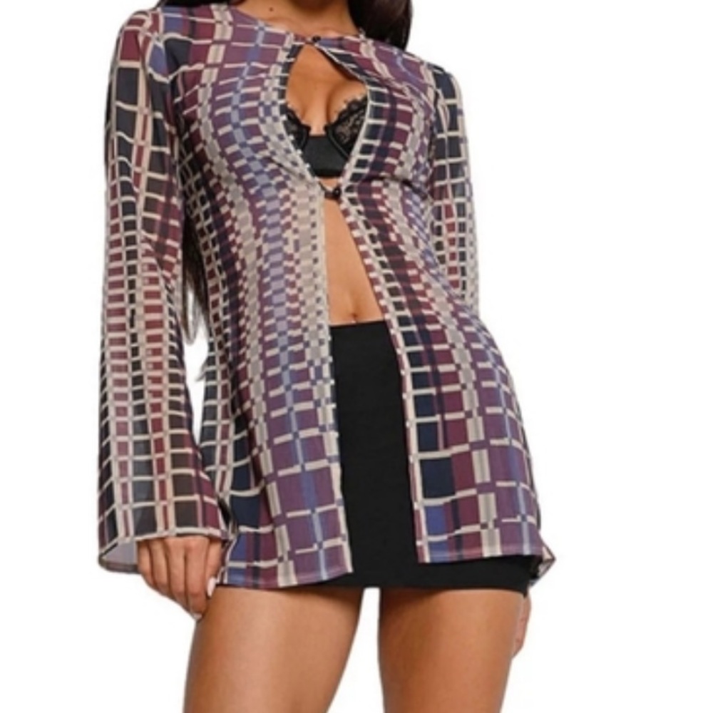 Tiger Mist Purple and Black Mesh Checkered Blouse